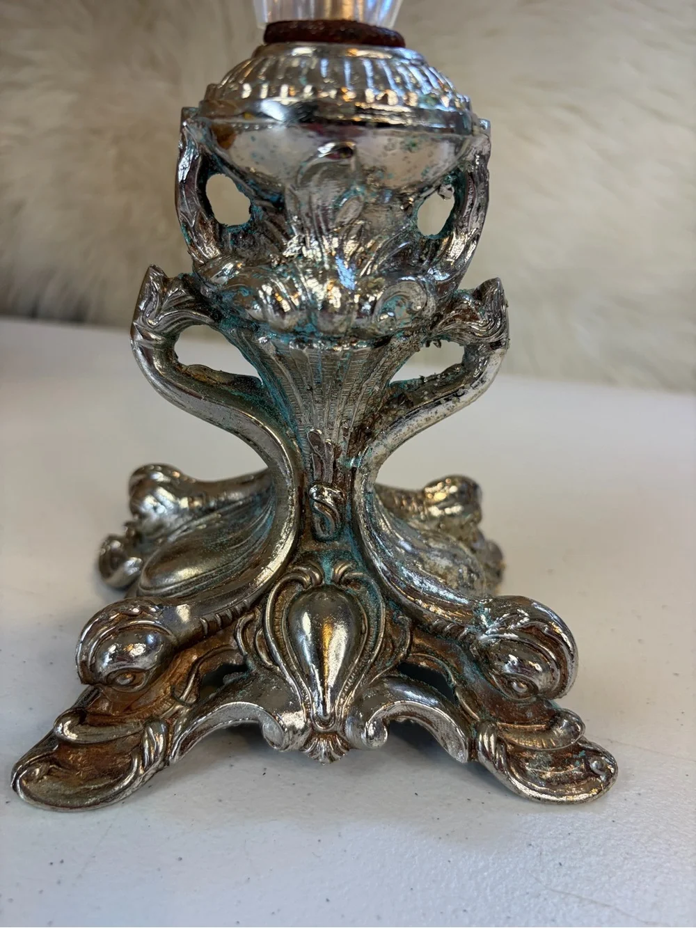 Vintage Silver Tone Crystal Double Arm Candelabra Candle Holder Baroque Decor - Picture 2 of 11